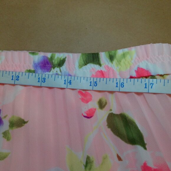 Chaps Women Pink Multi Floral Pleated Georgette Long Skirt Size XL - Picture 7 of 9